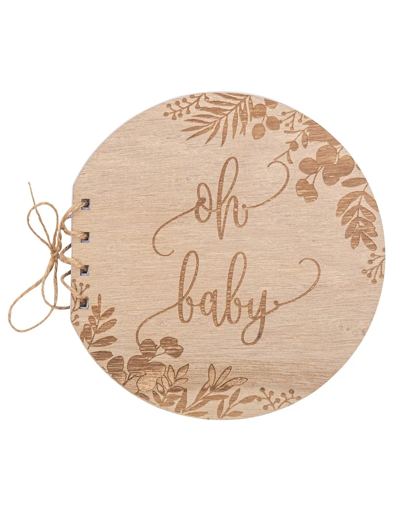 Gästebuch aus Holz "Oh Baby Eukalyptus" rund 16 x 16,5 cm, 68 Seiten