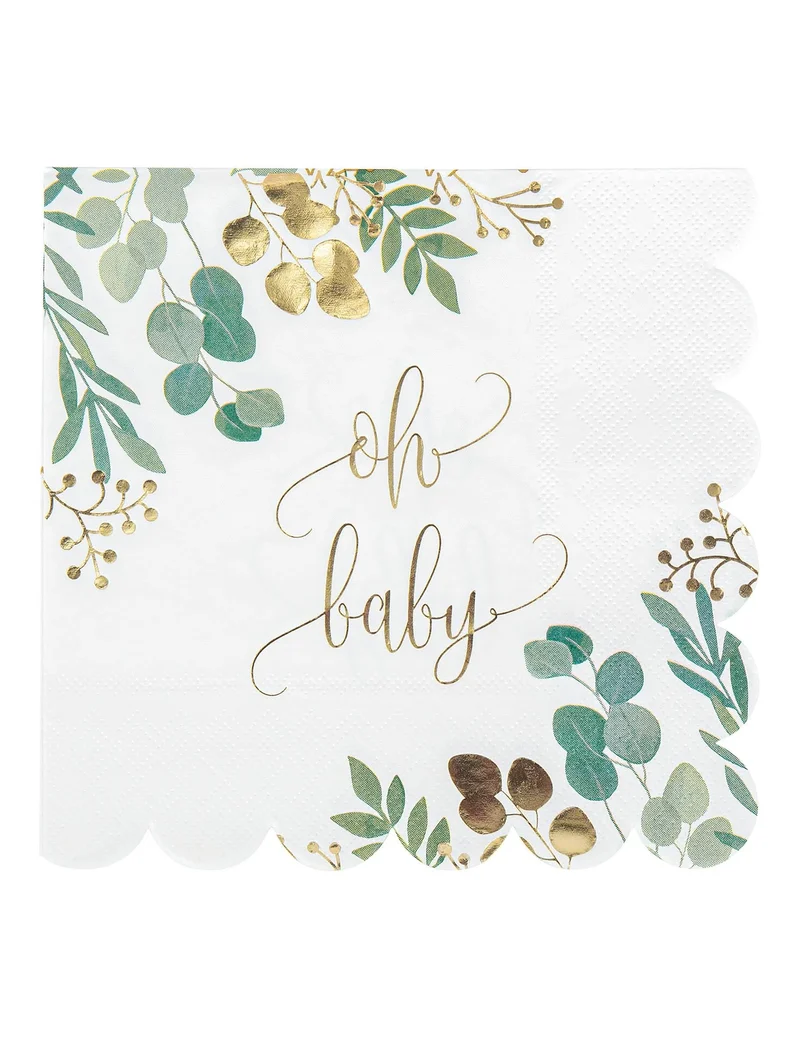 16 Servietten Oh Baby Eukalyptus Gold 33 x 33 cm gewellt