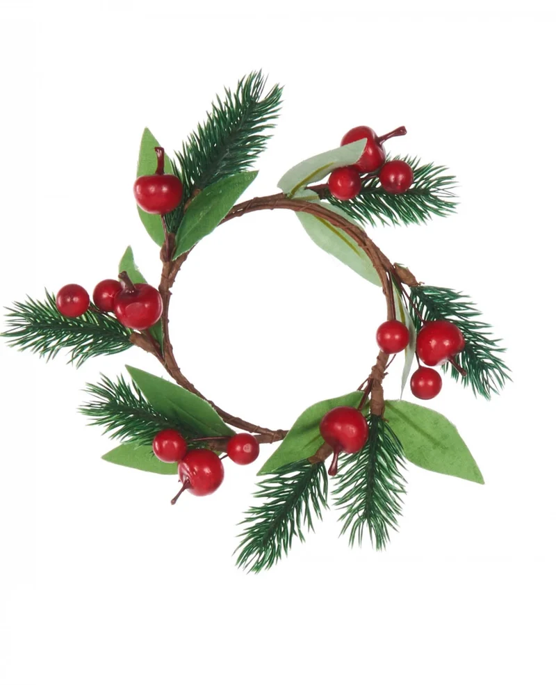 Weihnachtskranz Tanne und rote Beeren 18 cm für Tischdekoration