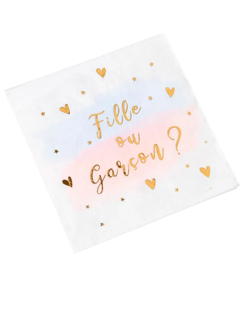 16 Papier-Servietten "Mädchen oder Junge" rosa, blau und gold 33 x 33 cm Baby Shower