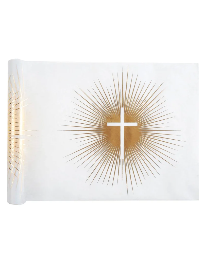 Goldener Vlies-Tischläufer für Zeremonien, 5 m x 30 cm, mit Kreuz