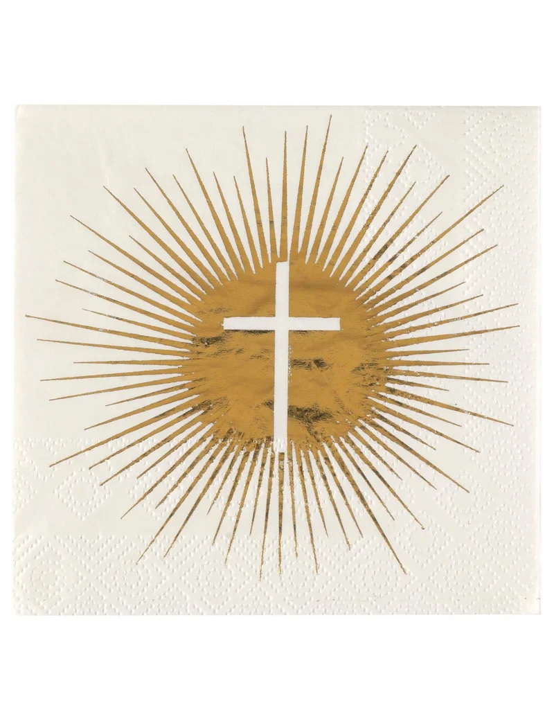 20 goldene Zeremonie-Papierservietten 12,5 x 12,5 cm weiß Kreuz
