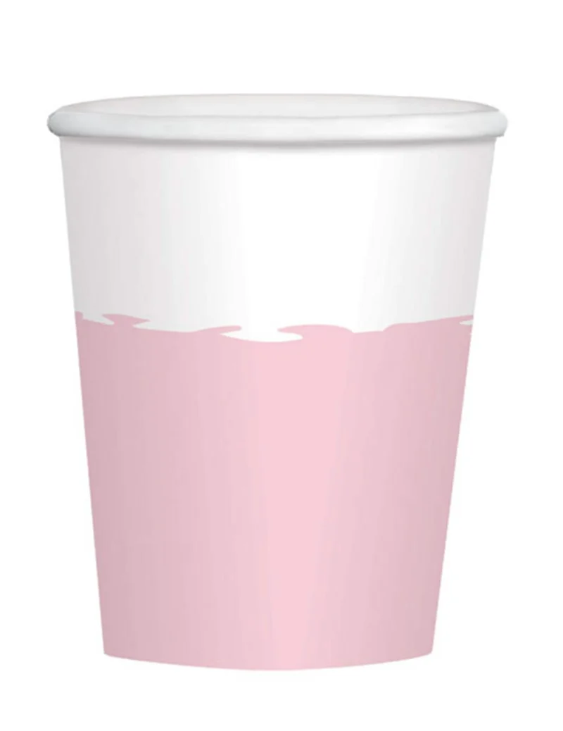 8 rosa-weiße Pappbecher 250 ml für Baby Shower