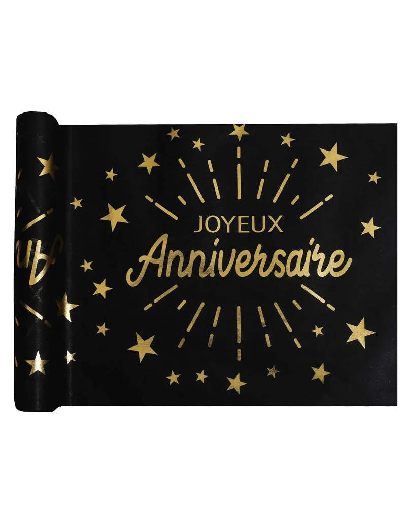 Vlies-Tischläufer Geburtstag Schwarz Gold 5 m x 30 cm schicke Deko