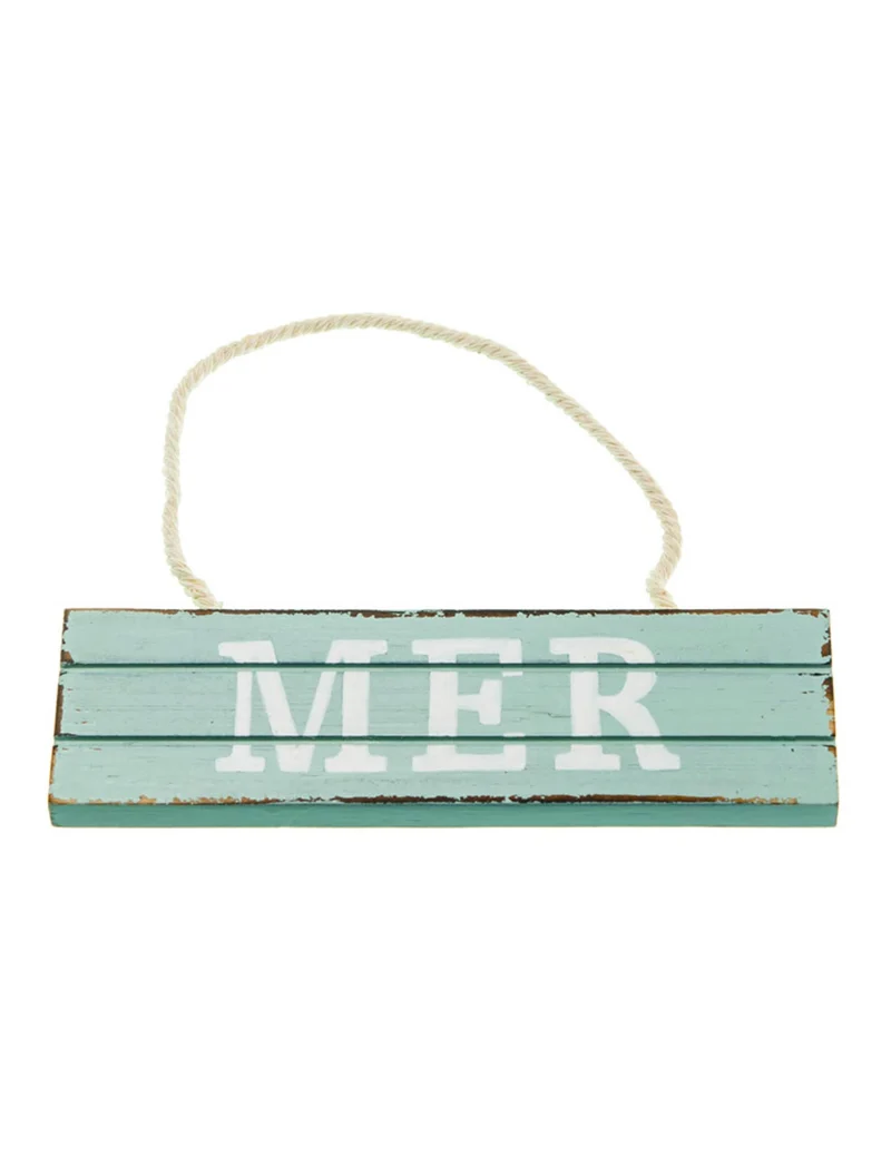 Blaues Holz-Hängeschild Meer 15 x 4,5 cm mit Schnur