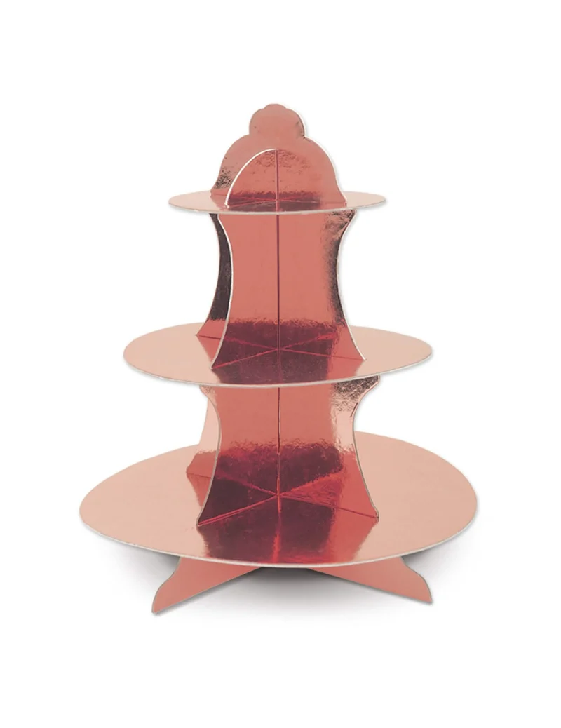 Roségoldener Metallic-Cupcake-Ständer aus Karton, 31 cm, 3 Etagen