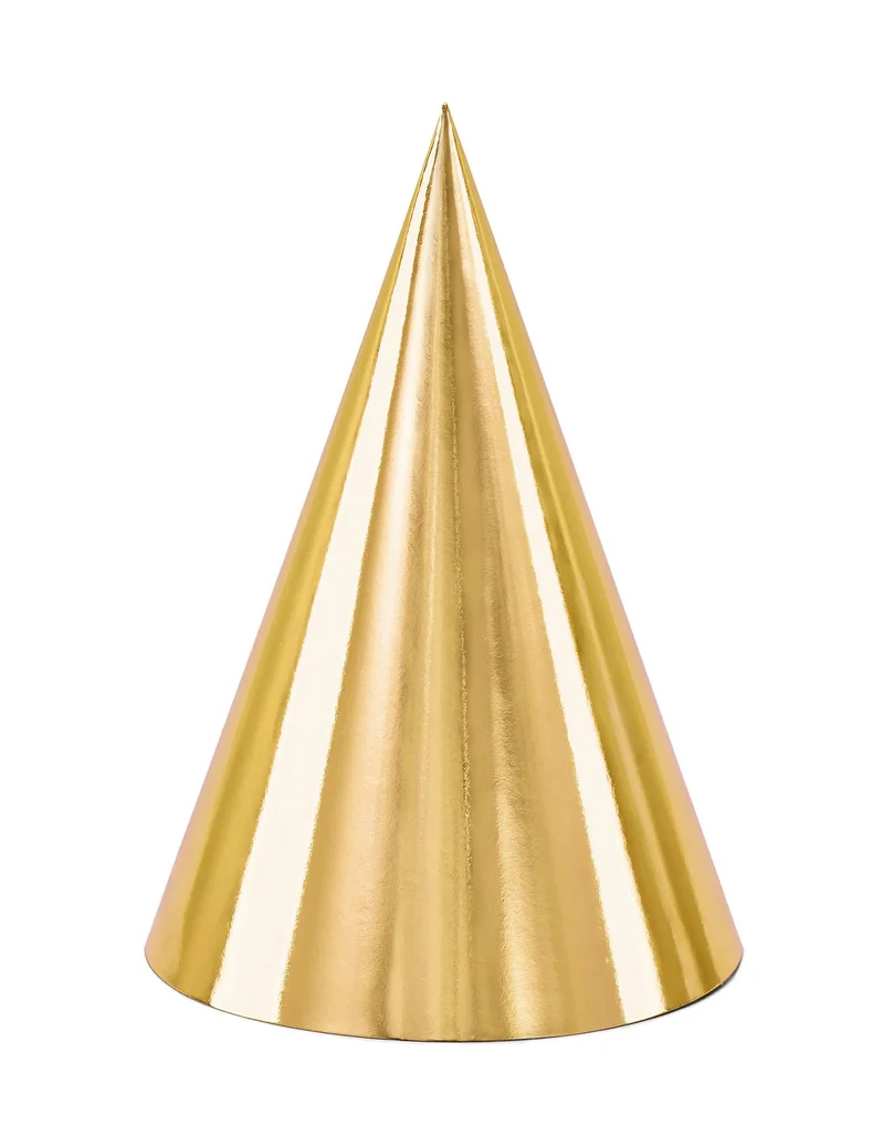 6 goldene Partyhüte aus Pappe 16 cm