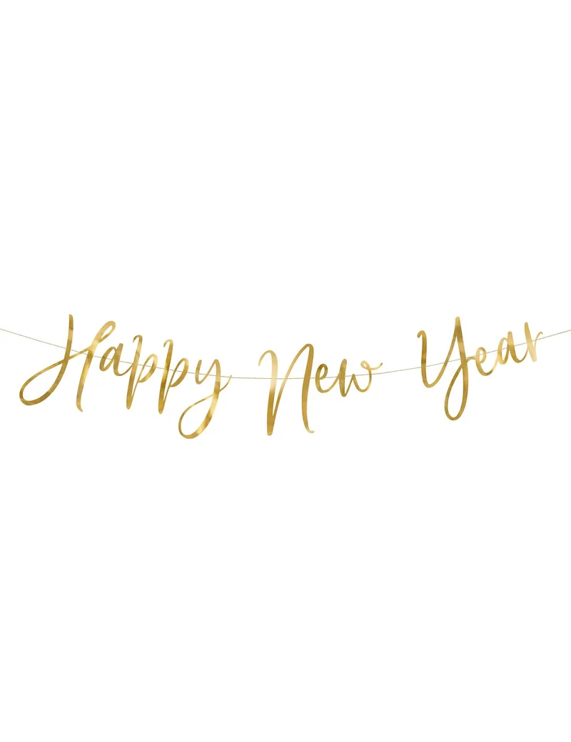 Goldene metallische Happy New Year Kartongirlande 66 x 18 cm