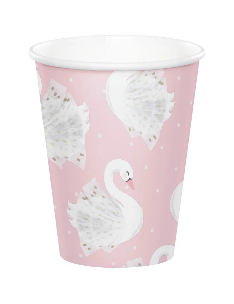 8 königliche rosa Schwan Pappbecher 266 ml für Geburtstage