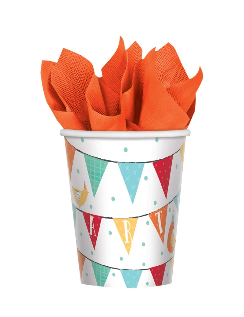 8 Bauernhof-Pappbecher 250 ml für Geburtstag
