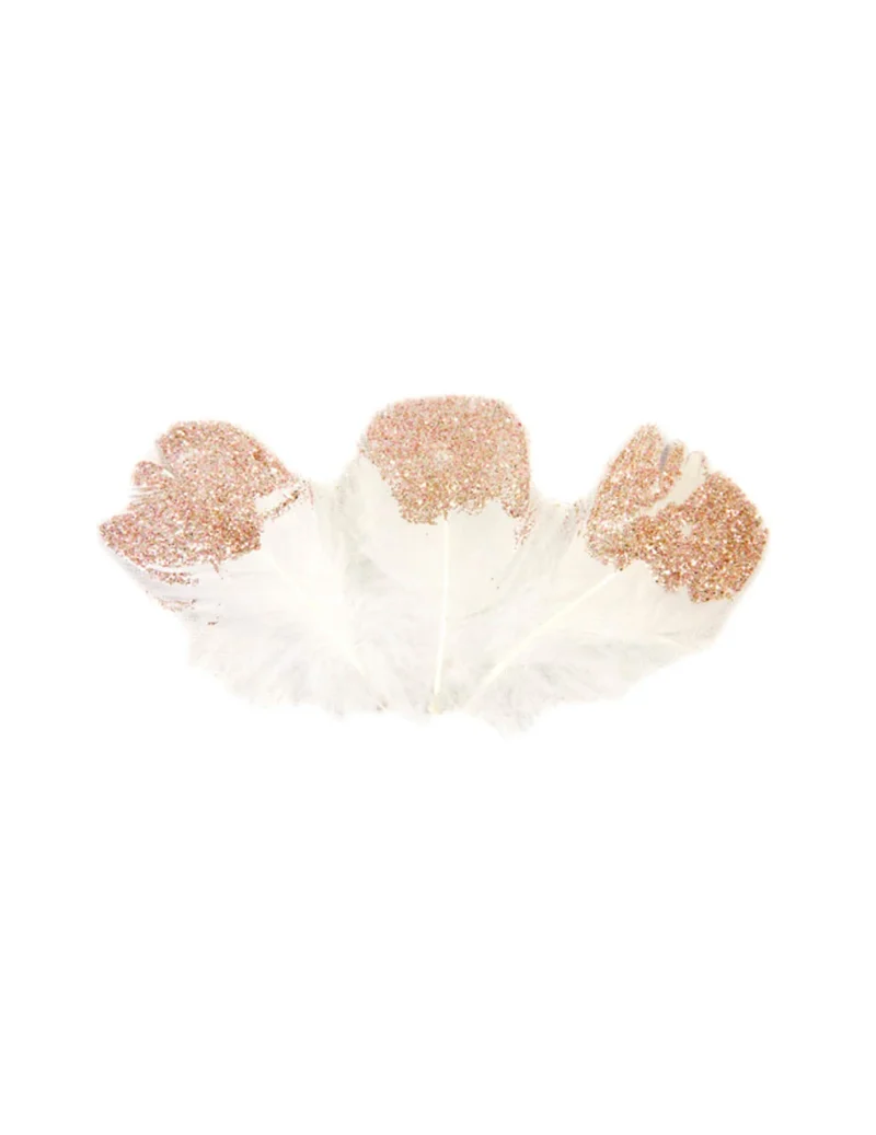 25 weiße und roségoldene Glitzerfedern 7,5 cm für Dekoration