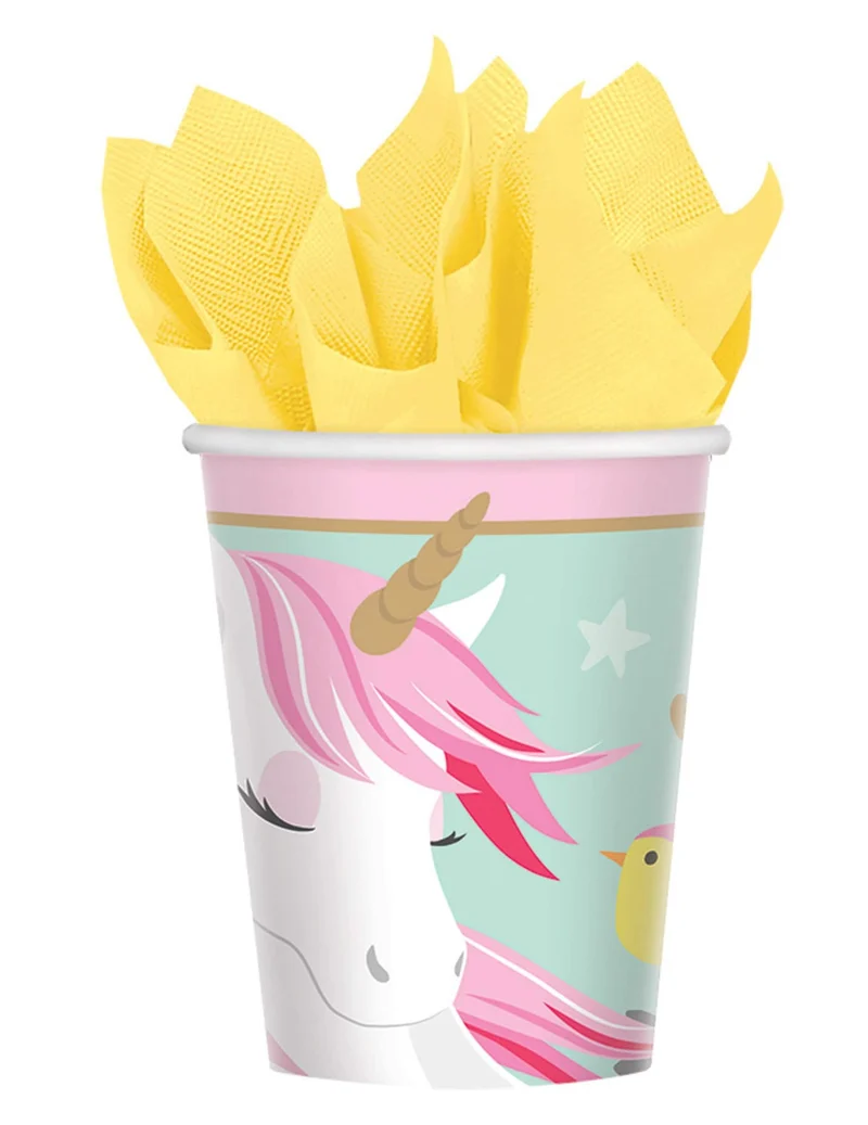 8 hübsche magische Einhorn-Pappbecher 250 ml Geburtstag