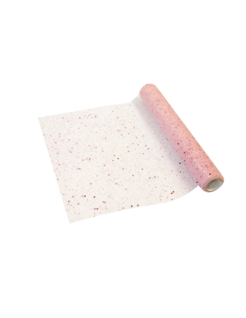 Tischläufer aus rosafarbenem Tüll mit Roségold-Glitzer 28 cm x 5 m Party-Dekoration
