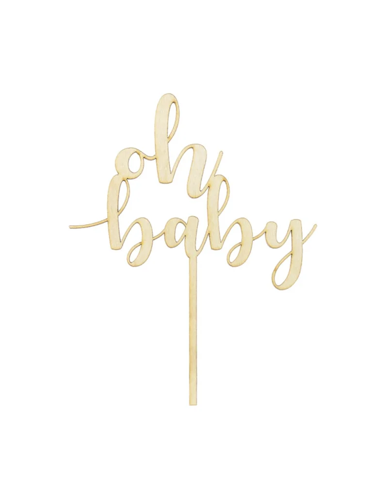 Cake Topper aus Holz "Oh Baby" 13,5 x 17 cm für Babyparty