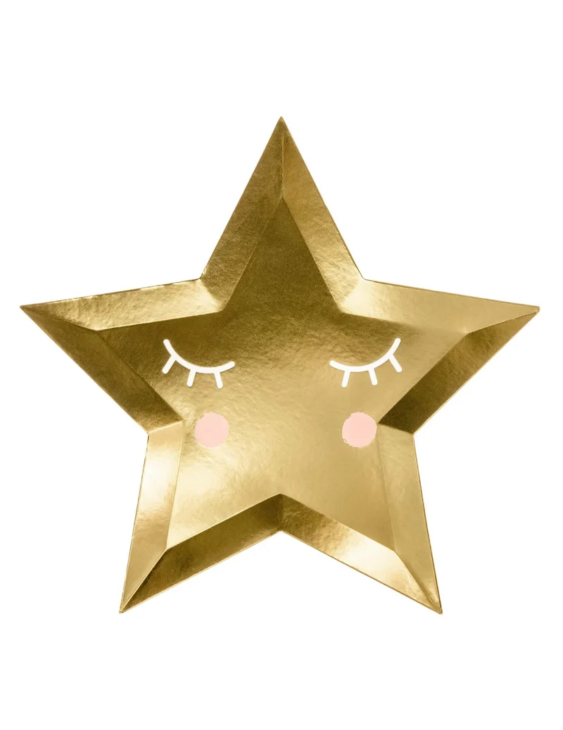 6 goldene Stern-Pappdekorationen mit Augen 27 cm