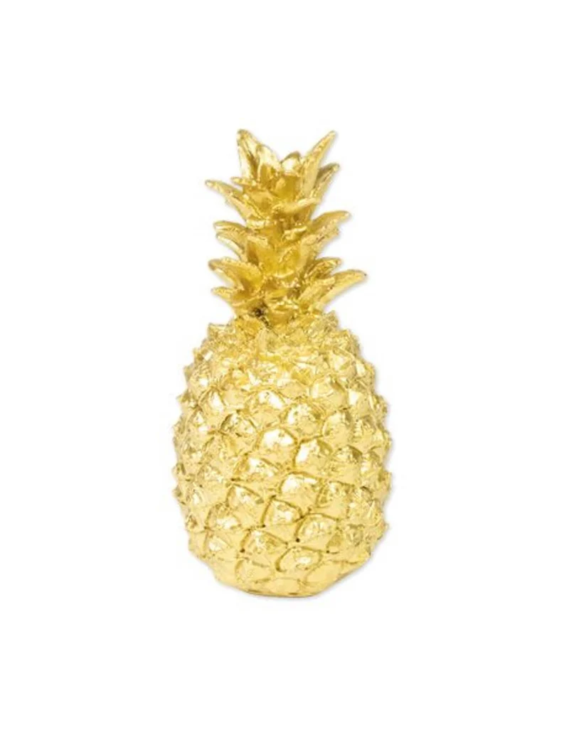 Deko-Ananas aus goldfarbenem Harz, 18 cm, Dschungel-Thema