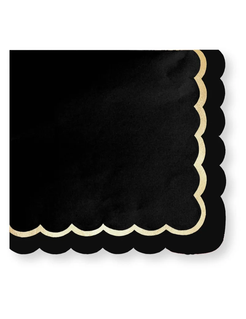 16 schwarze und goldene Papierservietten mit Wellenrand 33 x 33 cm schick