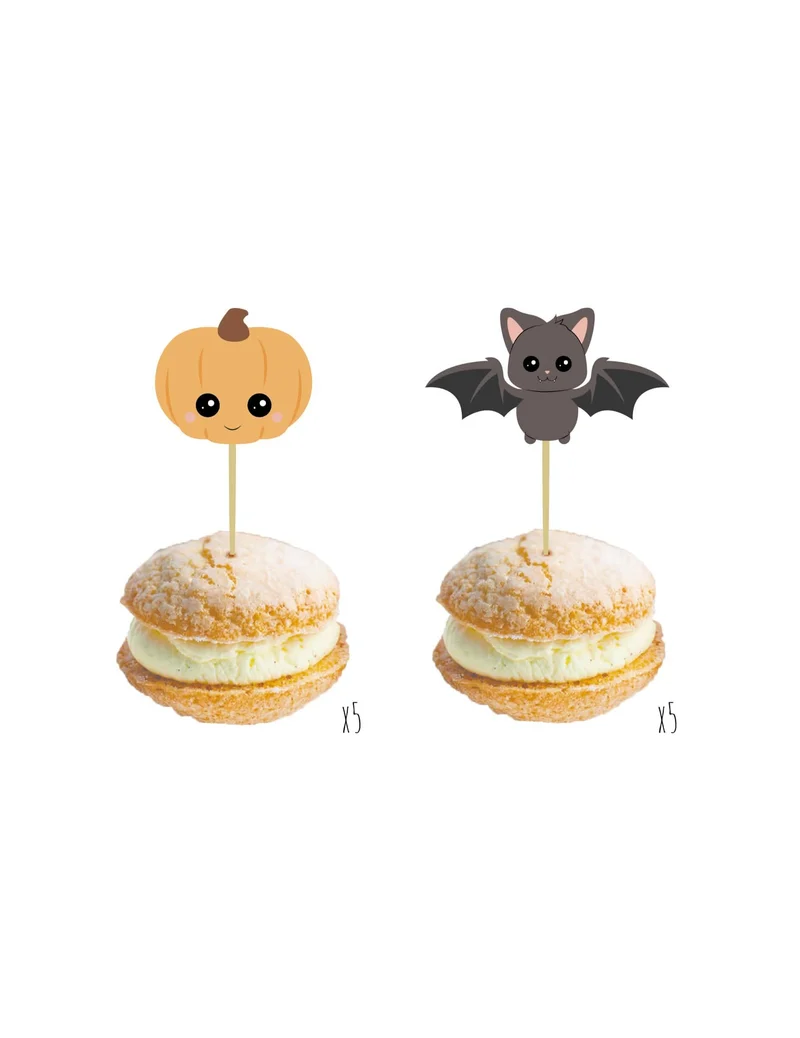 10 Holzspieße Kürbis und Fledermaus 5 x 8 cm speziell für Halloween