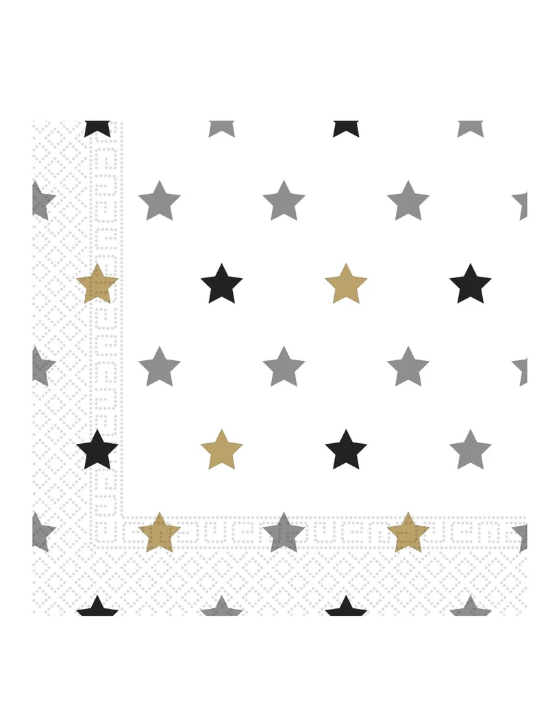 20 Servietten Sterne Gold Schwarz Silber 33 x 33 cm schick