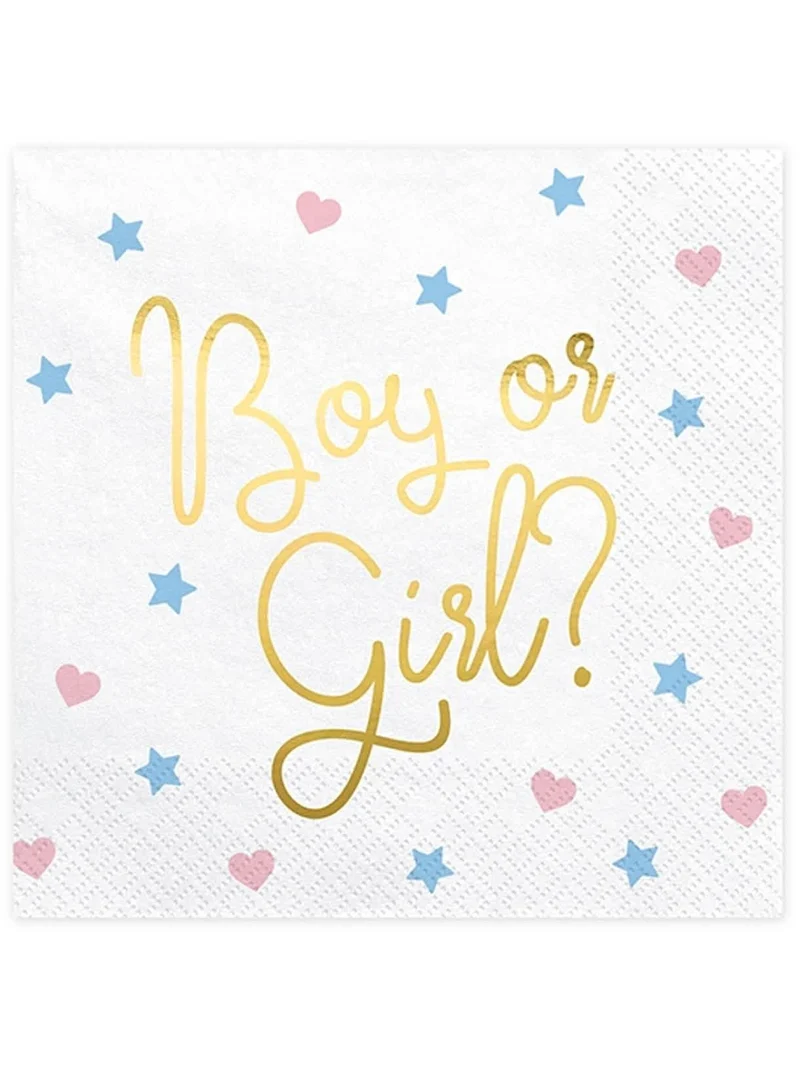 20 "Boy or Girl" Servietten weiß 33 x 33 cm für Babyparty