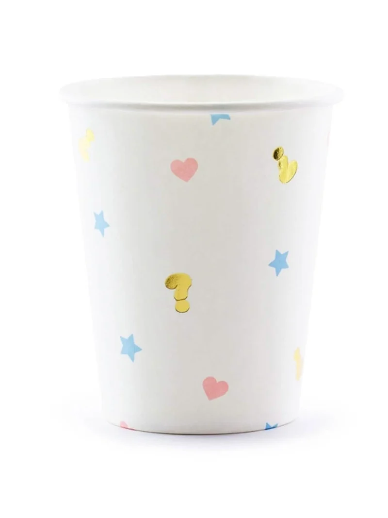 6 weiße "Boy or Girl" Pappbecher 200 ml für Baby Shower