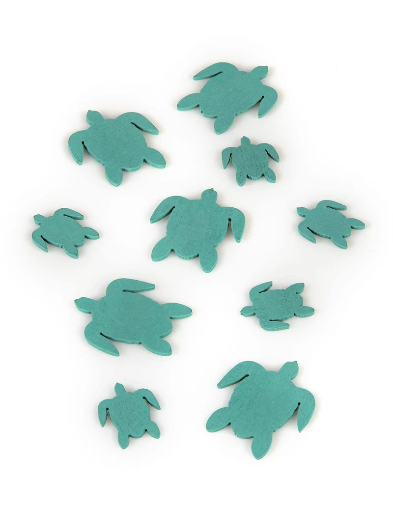 10 blaue Holz-Meeresschildkröten-Konfetti 5,5 und 3 cm maritime Dekoration