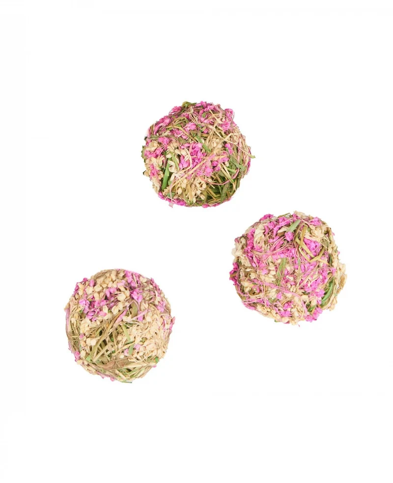 4 dekorative Kugeln mit natürlichen weißen und rosa Blumen 5 cm für eine ländliche Hochzeit