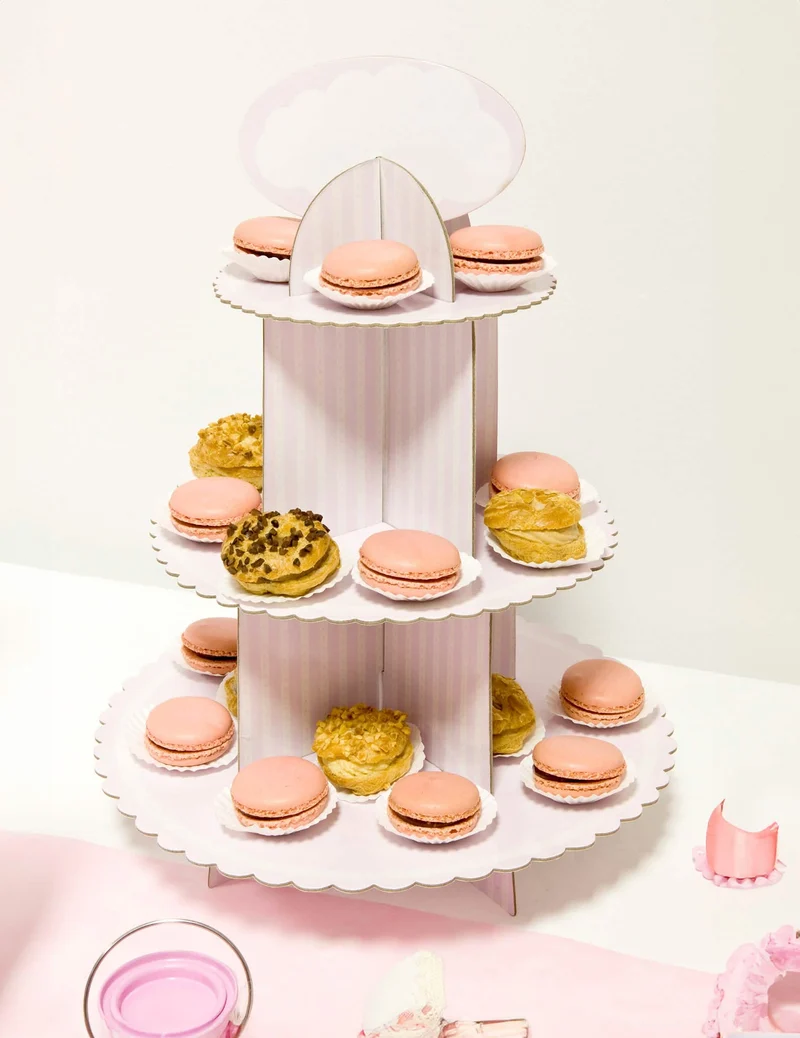 Cupcake-Ständer aus weißem und rosa Karton 30 x 42 cm für Geburtstag