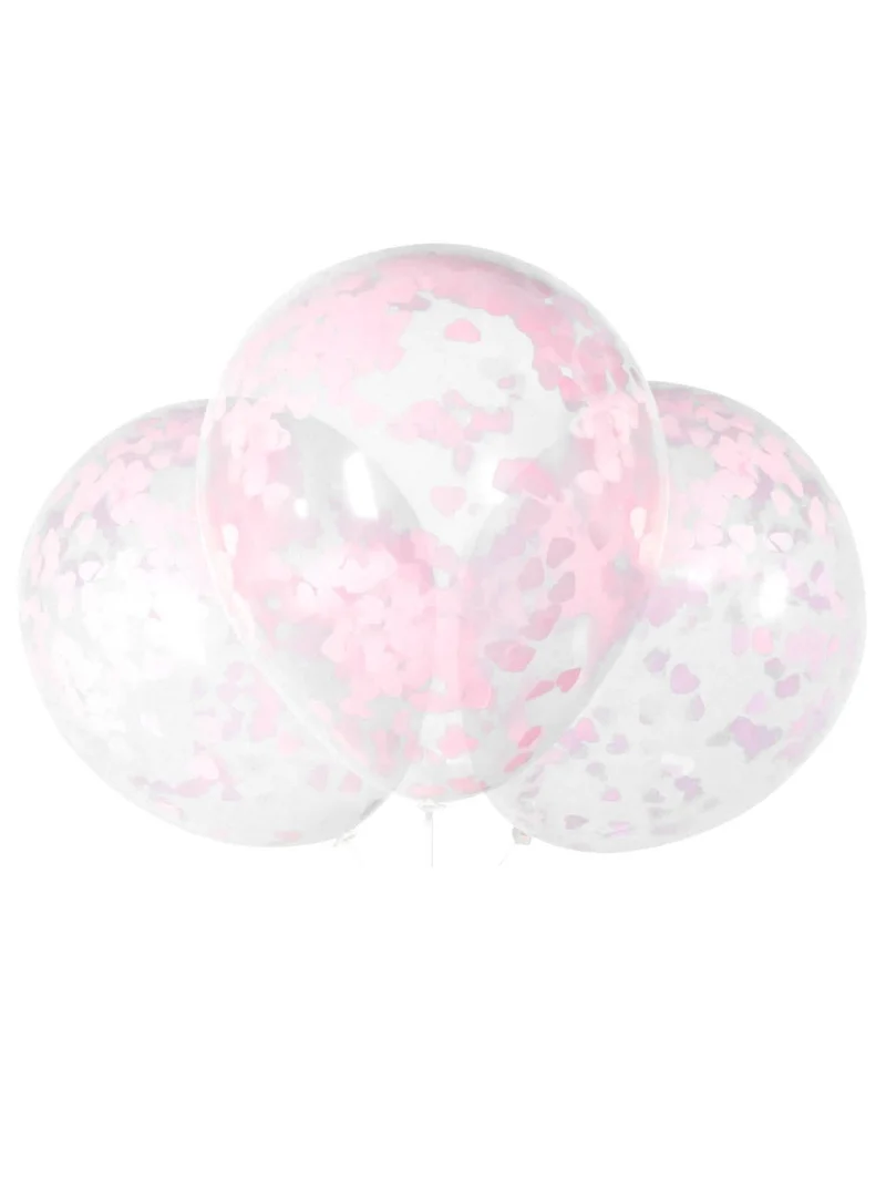 5 transparente Latexballons mit rosa Herzkonfetti 40 cm für Party