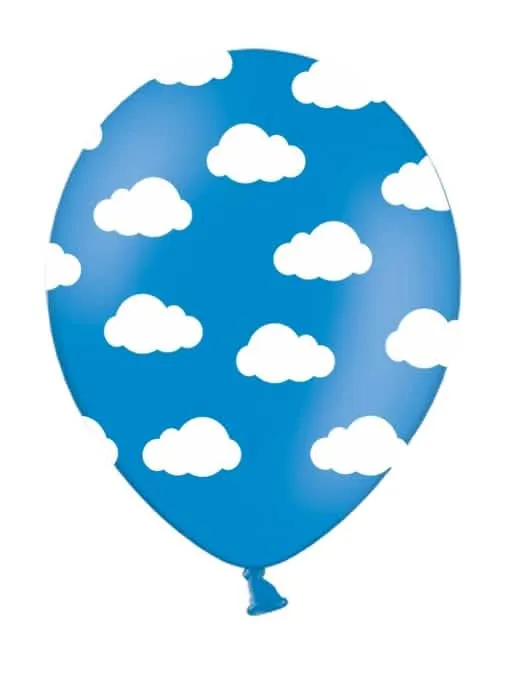 6 blaue Latexballons mit weißen Wolken, 30 cm, aus Naturlatex