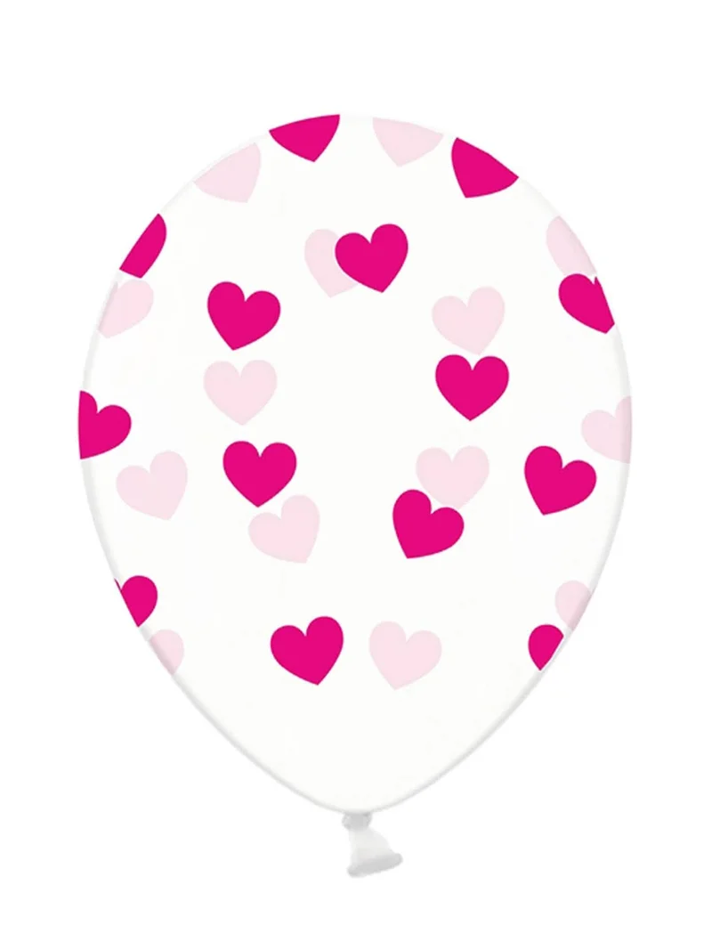 6 transparente Latexballons mit rosa Herzen 30 cm biologisch abbaubar