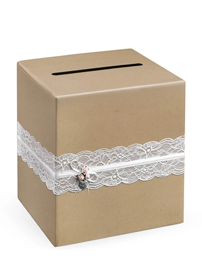 Kraft-Urne mit weißer Spitze 24 x 24 x 24 cm Landhochzeit