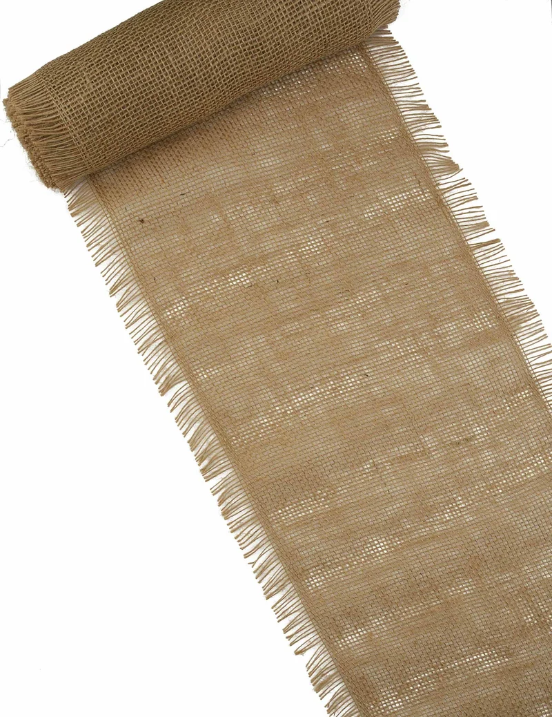 Tischläufer aus Jutestoff mit Fransen 30 cm x 5 m Boho-Chic