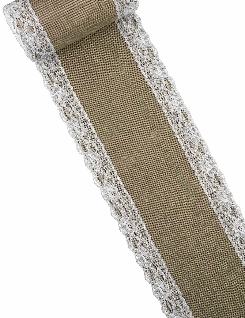 Tischtuchläufer aus Jute und Spitze 15 cm x 5 m Vintage Hochzeit