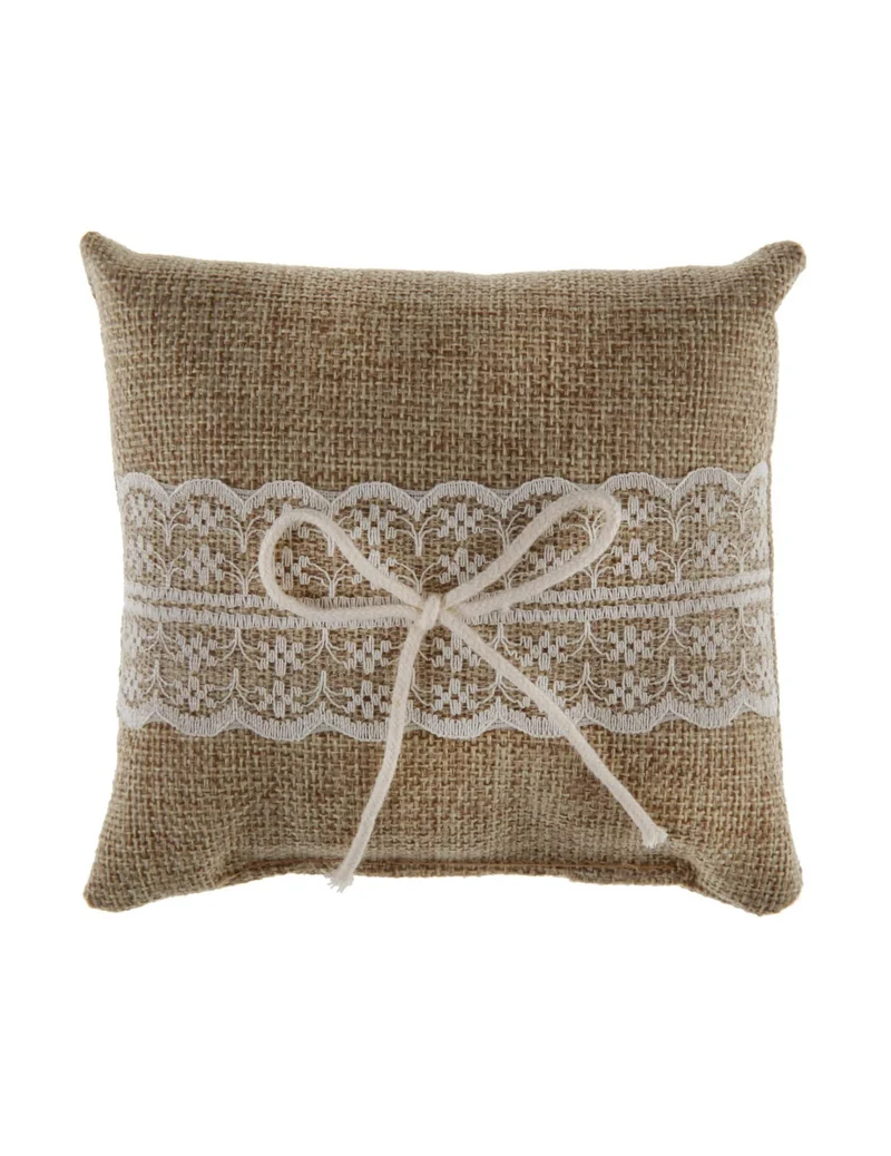 Hochzeitsringkissen aus Jute und Spitze 12 cm rustikaler Stil