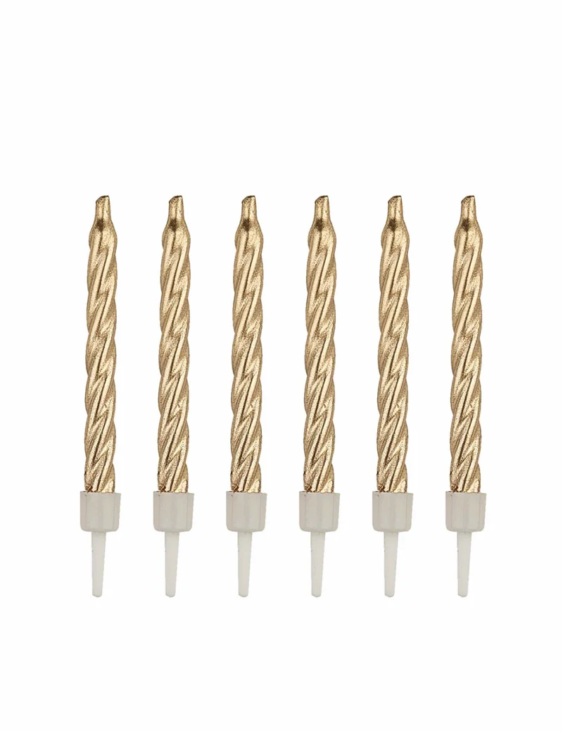 12 goldene Kerzen 7,5 cm mit Tropfschalen