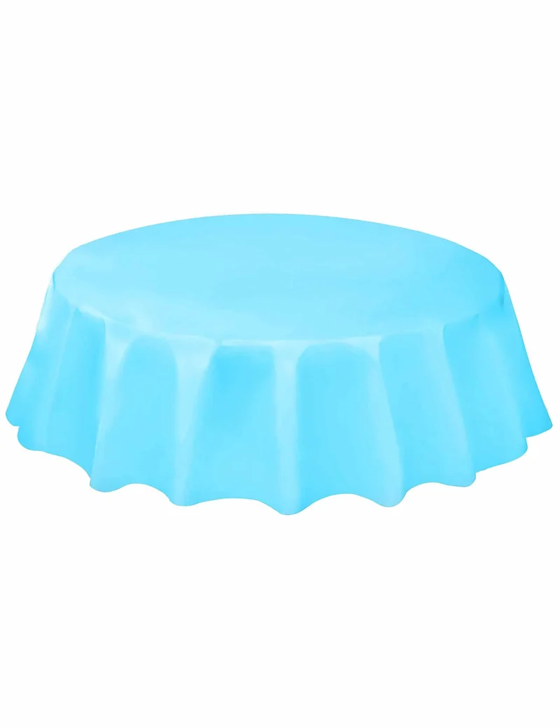 Pastellblaue runde Plastiktischdecke 214 cm für Partytisch