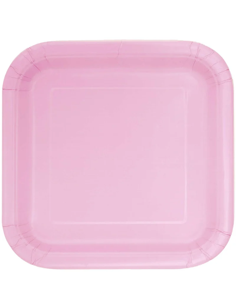 14 hellrosa quadratische Pappteller 22 cm für Pastellpartys