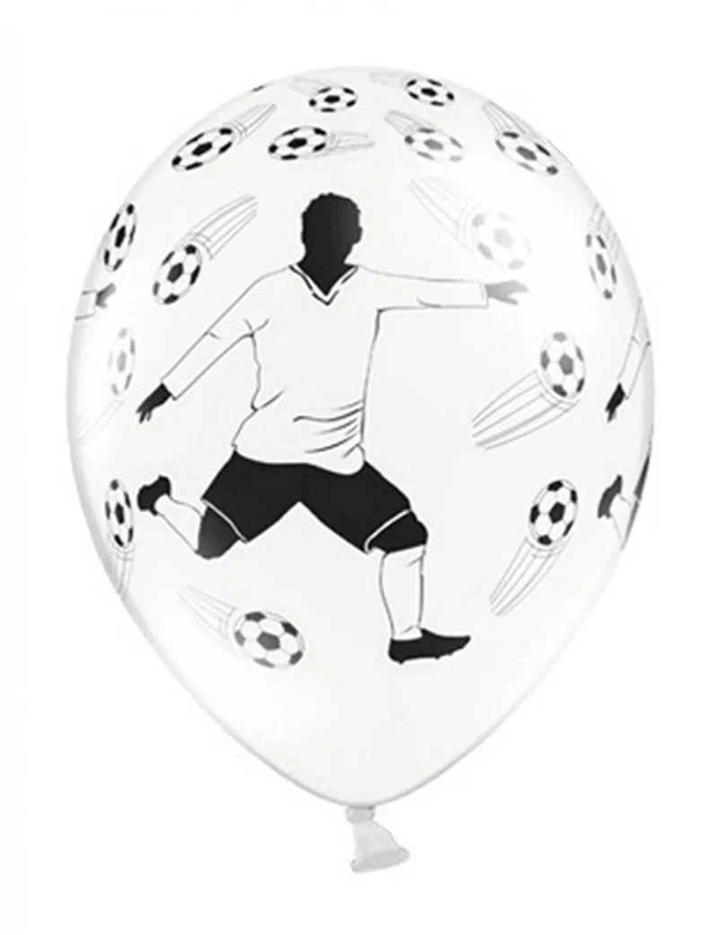 6 weiße Latexballons mit Fußballspieler 30 cm für Dekoration