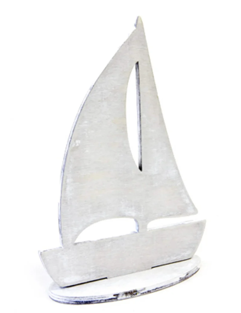 Dekoratives graues Holzsegelboot 15 x 11 cm