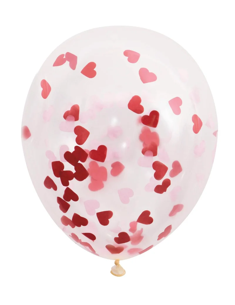 5 transparente Latexballons mit roten Herzkonfetti 40,5 cm Deko