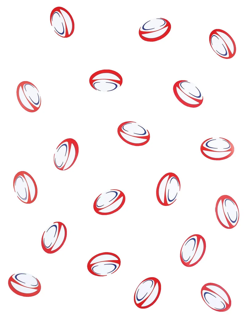 150 rote und blaue Rugbyball-Tischkonfetti aus Papier
