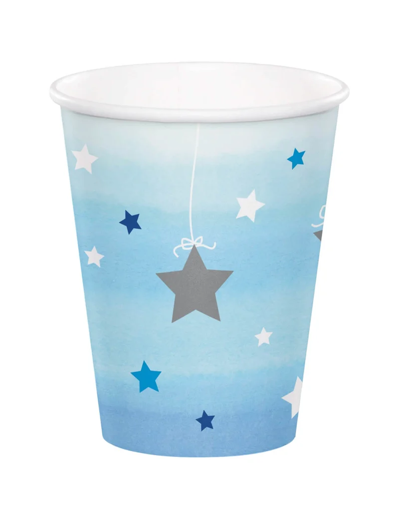 8 blaue Pappbecher One Little Star 266 ml für Geburtstag