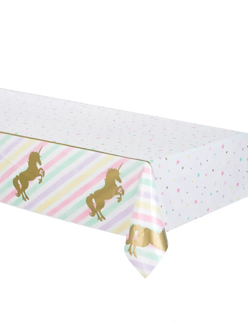 Einhorn Plastiktischdecke 137 x 259 cm Pastell und goldene Sterne