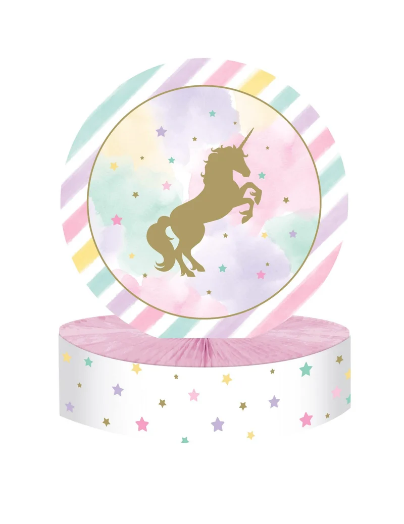 Einhorn-Tischdeko aus Karton 30 x 23 cm golden und rosa