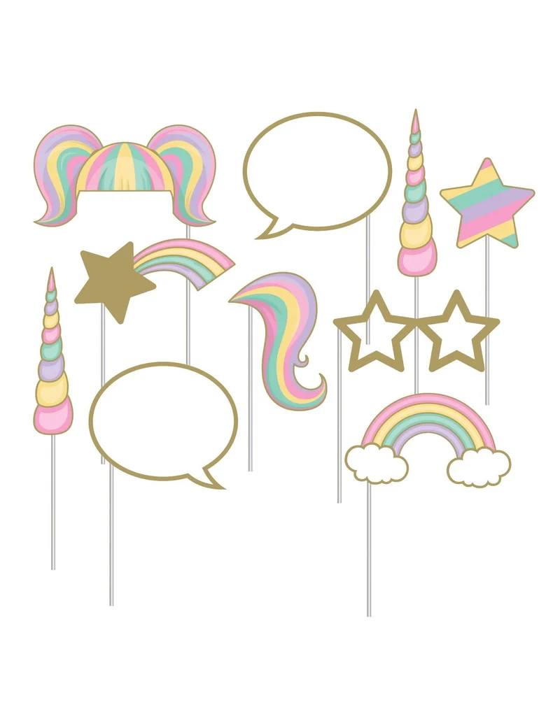Einhorn-Photobooth-Set 10-teilig, Pastell- und Gold-Accessoires