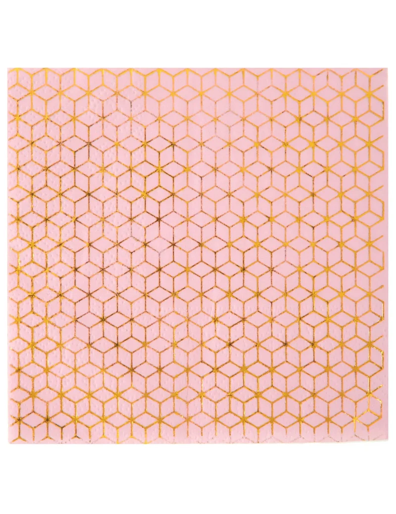 20 rosa Papierservietten mit kupferfarbenem geometrischem Muster 25 x 25 cm