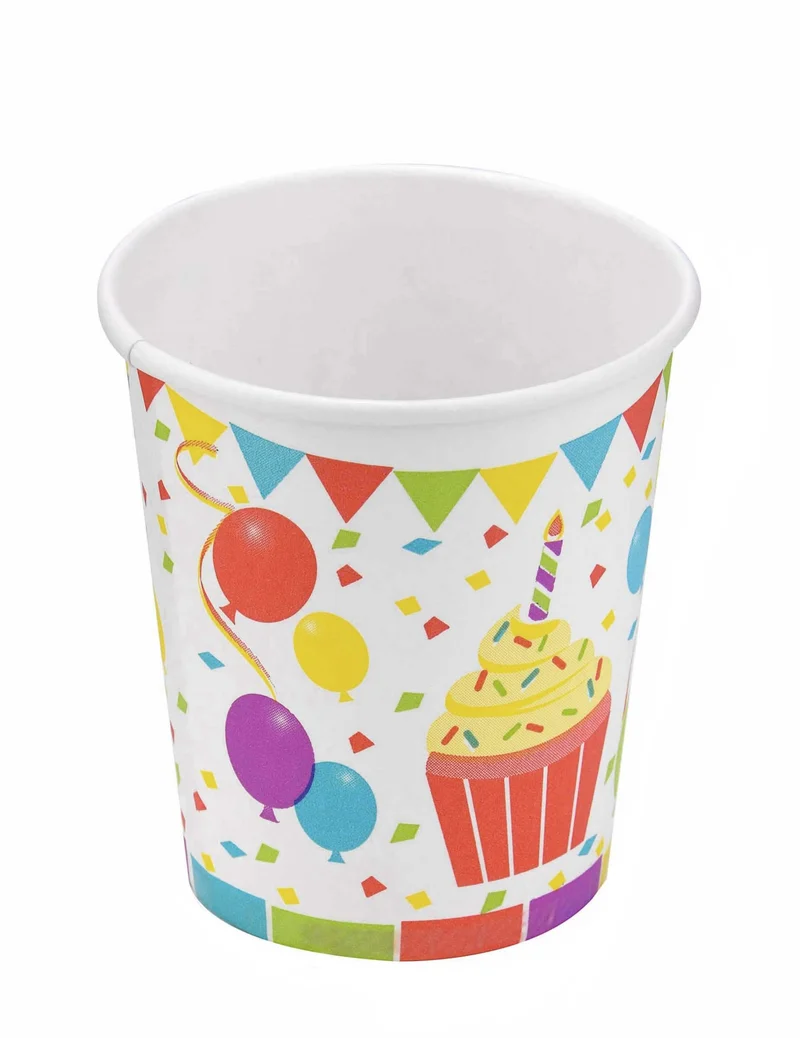 6 Pappbecher 25cl Geburtstag Luftballons und Cupcakes