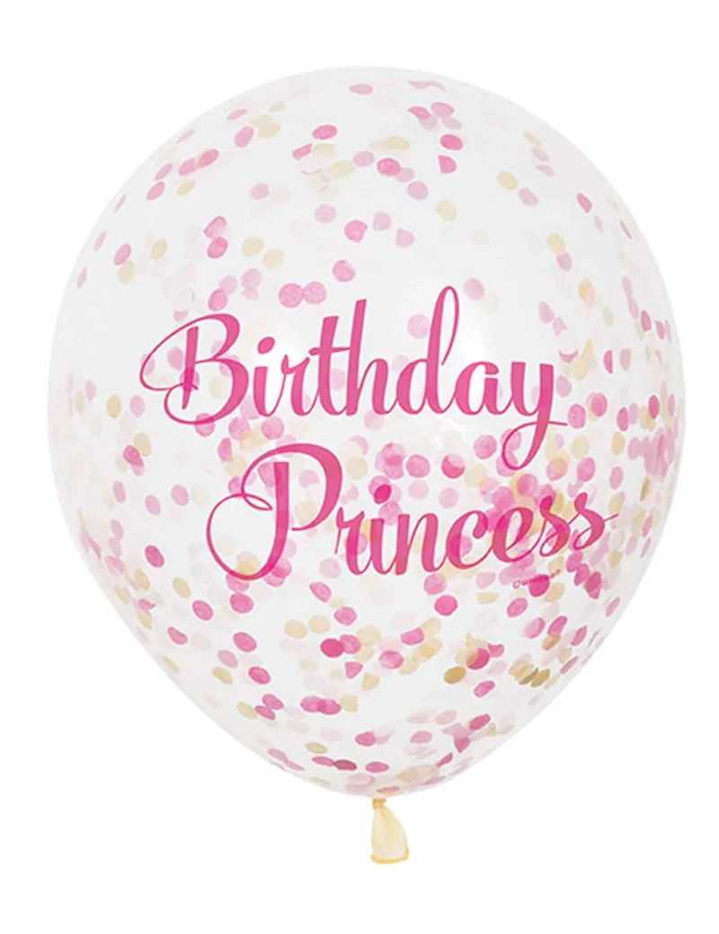 Set mit 6 Latexballons Birthday Princess Konfetti Rosa und Gold