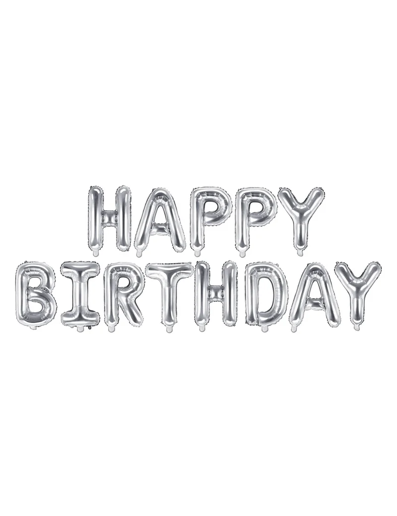 13 Folienballons Buchstaben Happy Birthday Silber Girlande 35 cm